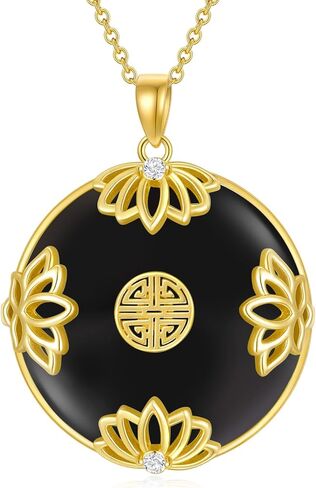 Jade Lotus Necklace for Women 14k Gold Plated Sterling Silver Round Jade Jewelry Birthday Christmas Gifts for Women Mom in Kuwait