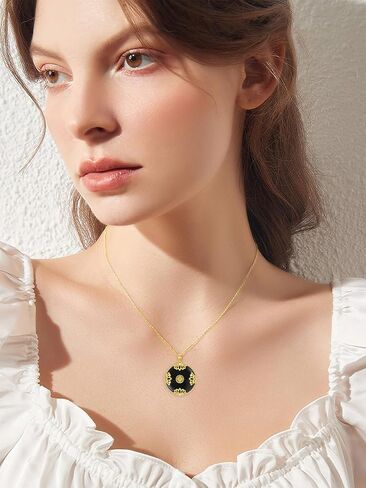 Jade Lotus Necklace for Women 14k Gold Plated Sterling Silver Round Jade Jewelry Birthday Christmas Gifts for Women Mom in Kuwait