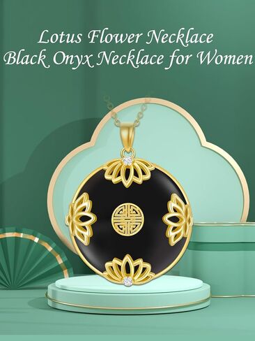 Jade Lotus Necklace for Women 14k Gold Plated Sterling Silver Round Jade Jewelry Birthday Christmas Gifts for Women Mom in Kuwait