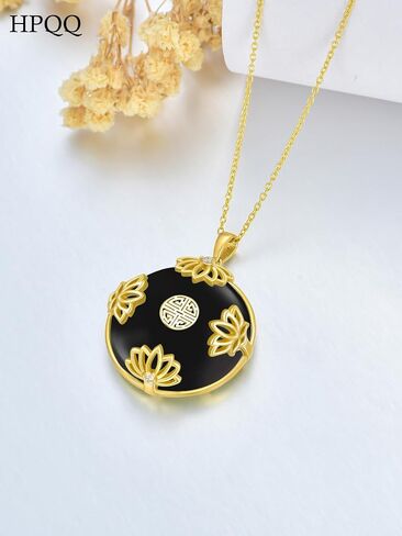Jade Lotus Necklace for Women 14k Gold Plated Sterling Silver Round Jade Jewelry Birthday Christmas Gifts for Women Mom in Kuwait