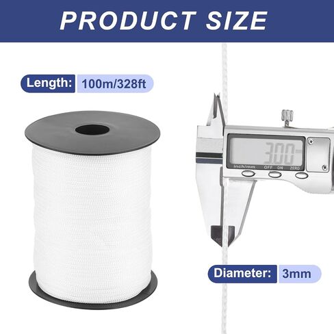 MECCANIXITY 1/8 Inch Polypropylene Rope Braided Ropes, 328ft Nylon Rope Hollow Utility Cord String for Clothesline, Camping, Hiking, Outdoor, White in Kuwait