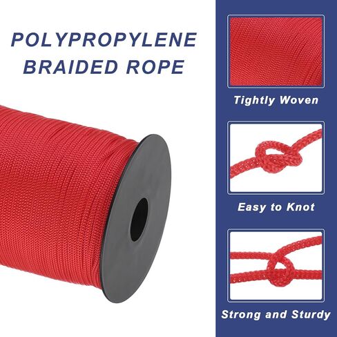 MECCANIXITY 1/8 Inch Polypropylene Rope Braided Ropes, 328ft Nylon Rope Hollow Utility Cord String for Clothesline, Camping, Hiking, Outdoor, White in Kuwait
