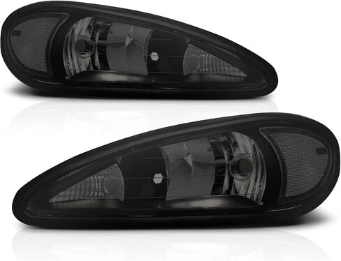 M-AUTO 2PC OE Style Headlamps Compatible with 99-05 Pontiac Grand Am, Left & Right Black Housing Clear Corner Headlights Assembly in Kuwait