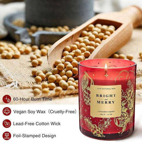 هدية شمعة معطرة من إم آند سينس للنساء والرجال - رائحة خشب الصندل والياسمين، 10 أونصة من شمع الصويا، هدية عيد ميلاد، هدية عطلة، هدية عيد الميلاد، هدية السنة الجديدة in Kuwait