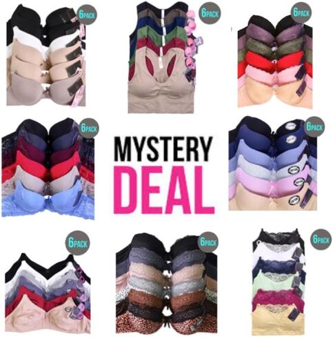 مجموعة Essentials Mystery Pack من 6 حمالات صدر يومية متنوعة من Mamia أو Sofra مقاسات 30A حتى 46DDD - عادية وكبيرة in Saudi Arabia