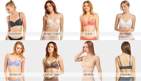 مجموعة Essentials Mystery Pack من 6 حمالات صدر يومية متنوعة من Mamia أو Sofra مقاسات 30A حتى 46DDD - عادية وكبيرة in Saudi Arabia