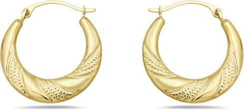 أقراط دائرية من الذهب عيار 10 قيراط مطروقة بقطع الماس ومزخرفة بقفل فرنسي - مجوهرات للنساء - أقراط دائرية صغيرة in Kuwait