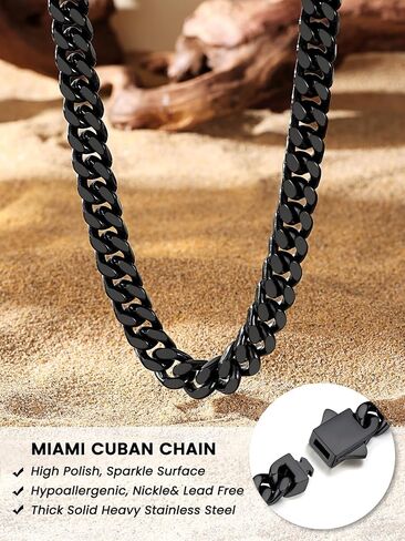 Bestyle Cuban Link Chain for Men, 5/7/9/12 mm Stainless Steel/Black/Gold Miami Cuban Chains for Men, 18/20/ 22/24/ 26/28/ 30 Inch, Gift for Husband Father in Saudi Arabia