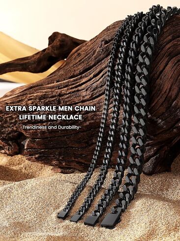 Bestyle Cuban Link Chain for Men, 5/7/9/12 mm Stainless Steel/Black/Gold Miami Cuban Chains for Men, 18/20/ 22/24/ 26/28/ 30 Inch, Gift for Husband Father in Saudi Arabia