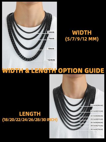 Bestyle Cuban Link Chain for Men, 5/7/9/12 mm Stainless Steel/Black/Gold Miami Cuban Chains for Men, 18/20/ 22/24/ 26/28/ 30 Inch, Gift for Husband Father in Saudi Arabia