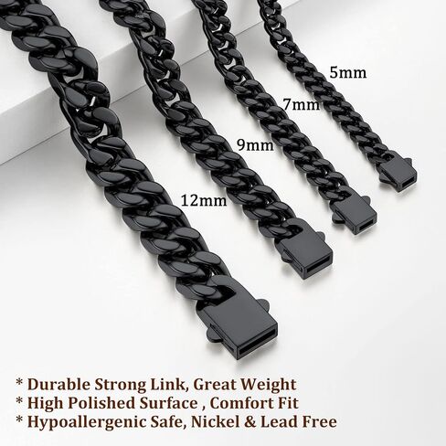 Bestyle Cuban Link Chain for Men, 5/7/9/12 mm Stainless Steel/Black/Gold Miami Cuban Chains for Men, 18/20/ 22/24/ 26/28/ 30 Inch, Gift for Husband Father in Saudi Arabia