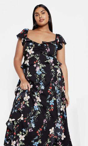 City Chic Women's Flutter Sleeve V Neck Floral Print Maxi Dress in Kuwait