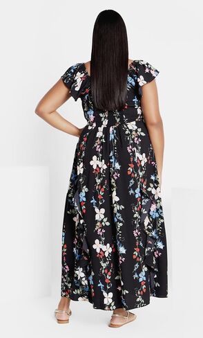 City Chic Women's Flutter Sleeve V Neck Floral Print Maxi Dress in Kuwait