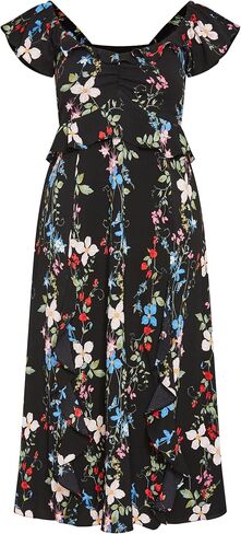 City Chic Women's Flutter Sleeve V Neck Floral Print Maxi Dress in Kuwait