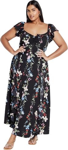 City Chic Women's Flutter Sleeve V Neck Floral Print Maxi Dress in Kuwait