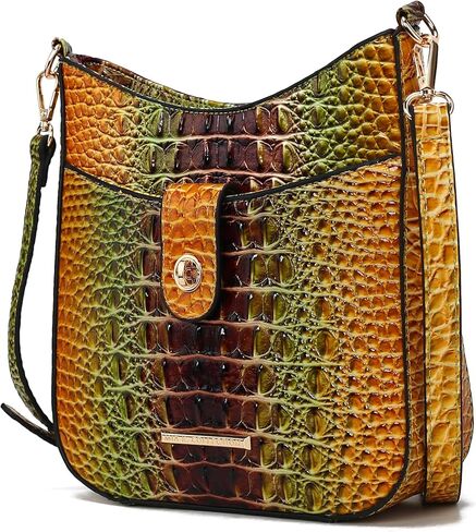 MKF Collection Women Shoulder Bag, Gradient Rainbow Crocodile Embossed Vegan Leather Handbag Purse by Mia K in Kuwait