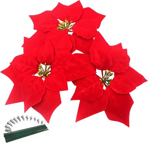 M2cbridge Artificial Christmas Flowers Red Velvet Poinsettia Floral Picks for Christmas Wreath Tree Ornaments(12pcs Velvet) in Saudi Arabia