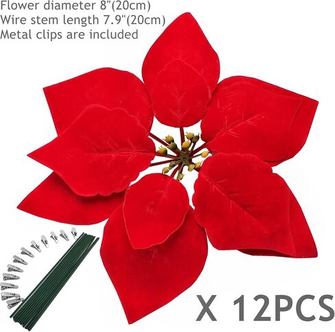 M2cbridge Artificial Christmas Flowers Red Velvet Poinsettia Floral Picks for Christmas Wreath Tree Ornaments(12pcs Velvet) in Saudi Arabia