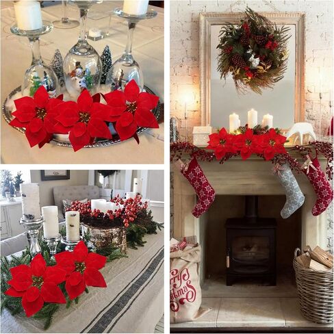 M2cbridge Artificial Christmas Flowers Red Velvet Poinsettia Floral Picks for Christmas Wreath Tree Ornaments(12pcs Velvet) in Saudi Arabia