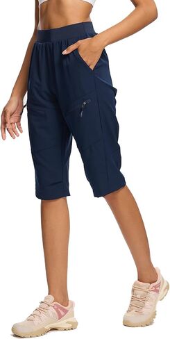 DEVOROPA Womens Hiking Shorts Below The Knee Quick Dry Lightweight Cargo Capris Bermuda Shorts Zip Pockets for Travel Casual in Saudi Arabia