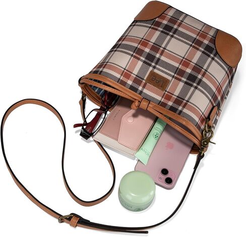 Montana West x Lee Plaid Bucket Bag for Women Hobo Crossbody Shoulder Handbag with Adjustable Detachable Strap in Kuwait