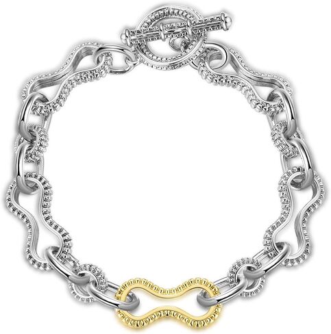Cable Link Chain Bracelets for Women, Two Tone Link Bracelets Gold and Silver Circles Vintage Bracelets Wire Bangle Designer Inspired Jewelry Gifts in Saudi Arabia