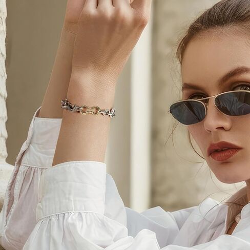 Cable Link Chain Bracelets for Women, Two Tone Link Bracelets Gold and Silver Circles Vintage Bracelets Wire Bangle Designer Inspired Jewelry Gifts in Saudi Arabia