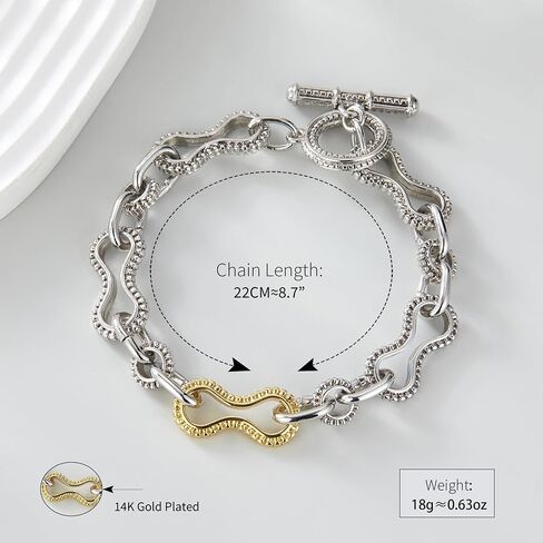 Cable Link Chain Bracelets for Women, Two Tone Link Bracelets Gold and Silver Circles Vintage Bracelets Wire Bangle Designer Inspired Jewelry Gifts in Saudi Arabia