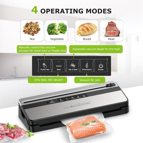 Bonsenkitchen Vacuum Sealer Machine, Multi-Functional Food Sealer with 50 Vacuum Bags & 1 Roll for Food Storage, Built-in Cutter, Globefish Technology for High-Speed Continuous Working, Black in Saudi Arabia