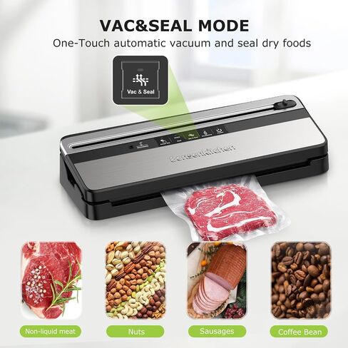 Bonsenkitchen Vacuum Sealer Machine, Multi-Functional Food Sealer with 50 Vacuum Bags & 1 Roll for Food Storage, Built-in Cutter, Globefish Technology for High-Speed Continuous Working, Black in Saudi Arabia