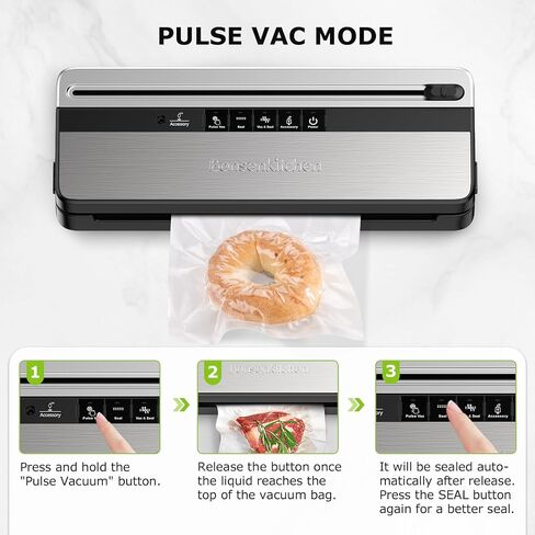 Bonsenkitchen Vacuum Sealer Machine, Multi-Functional Food Sealer with 50 Vacuum Bags & 1 Roll for Food Storage, Built-in Cutter, Globefish Technology for High-Speed Continuous Working, Black in Saudi Arabia
