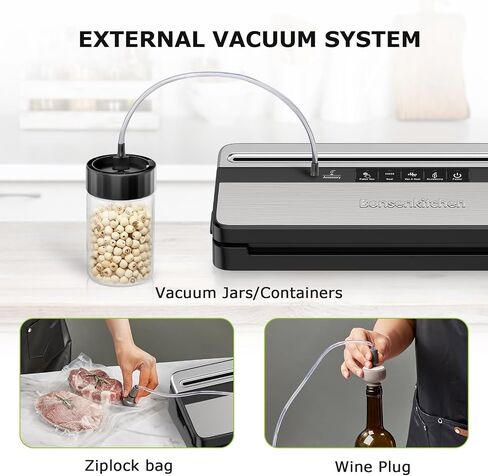 Bonsenkitchen Vacuum Sealer Machine, Multi-Functional Food Sealer with 50 Vacuum Bags & 1 Roll for Food Storage, Built-in Cutter, Globefish Technology for High-Speed Continuous Working, Black in Saudi Arabia