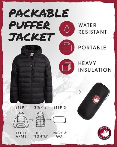 CANADA WEATHER GEAR Boys' Puffer Jacket - Lightweight Packable Bubble Coat, Water Resistant Outerwear Jackets for Boys (8-20) in Kuwait