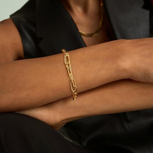 Gold Bracelets for Women, 14K Gold Plated/Silver Womens Bracelets Dainty Layered Gold Cuban Link Chain Bracelets for Women Trendy Chunky Stackable Gold Bracelet Set Jewelry Gift in Saudi Arabia