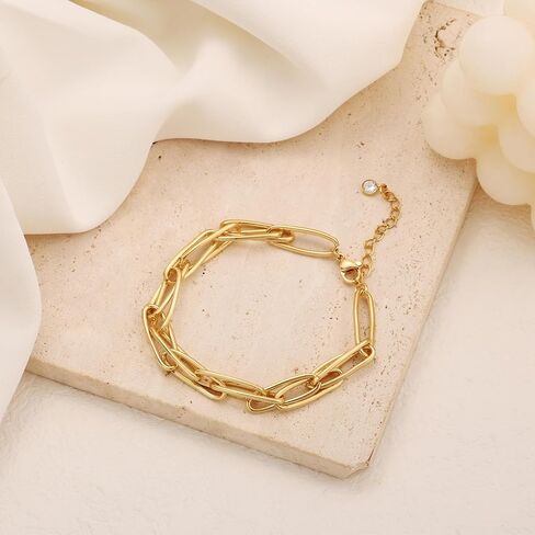 Gold Bracelets for Women, 14K Gold Plated/Silver Womens Bracelets Dainty Layered Gold Cuban Link Chain Bracelets for Women Trendy Chunky Stackable Gold Bracelet Set Jewelry Gift in Saudi Arabia