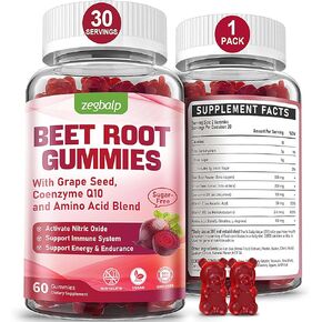 Beet Root Supplements Gummies for Adults - 500 mg Superbeet with CoQ10, Grape Seed & Vitamin C for Men & Women - Sugar Free Beetroot Gummies for Antioxidant, Energy Support