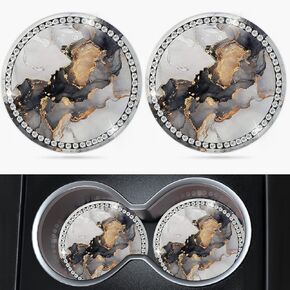 Jupswan Car Cup Holder Coaster 2 Pack Marble Bling Rhinestone Crystal Silicone New Automotive CupHolder Accessories Decor Decorations for Women DZ650