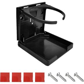 Augeny Adjustable Folding Drink Holder, Foldable Auto Cup Holder with Screws and Tapes, Bottle Holder Can Hold Mugs, Universal Cup Holders for Marine, Boat, Caravan, Car and More (Black)