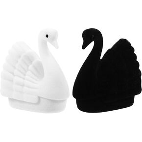Swan Jewelry Box - Swan Ring Box, Jewelry Storage Box, Elegant and Practical Jewelry Box for Dating, Proposal, Wedding (2 Pack Black and White)