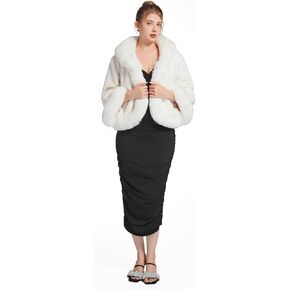RomanticDesign Women's Short Faux Fur Outerwear Fluffy Bridal Wedding Shawl Winter Warm Cloak