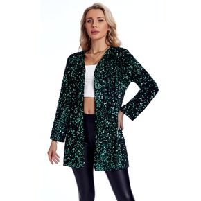 Women's Sequin Jacket Sparkly Blazer Open Front Glitter Cardigan Long Sleeve Coat for Casual Party Cocktail