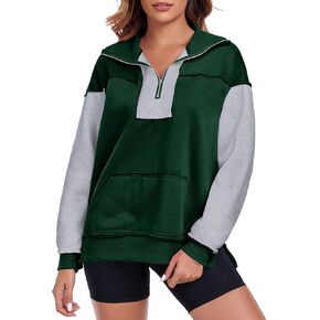 ALSOGO Women's Half Zip Oversized Sweatshirts Fleece Long Sleeve Colorblock Casual Pullover with Pockets Fall Fashion 2024