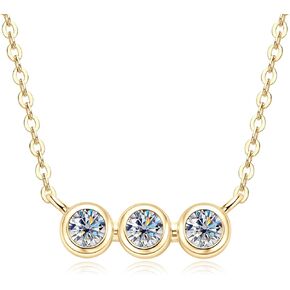Three Stone Moissanite Pendant Necklace, D Color VVS1 Clarity 925 Silver Bezel Pendant for Women Mother's Day Valentines Day Birthday Jewelry Gift