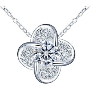 Clover Necklaces for Women Trendy: 1CT Moissanite 925 Sterling Silver Necklace D Color VVS1 Diamond Pendant Necklace for Mom Girlfriend Wife - Wedding Birthday Anniversary Engagement Gifts for Her