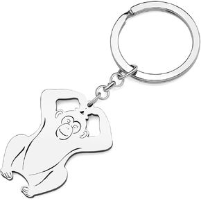 Funny African Gorilla Keychain Stainless Steel Monkey Key Chain Gorillas Gifts for Women Girls Wallet Car Key Rings