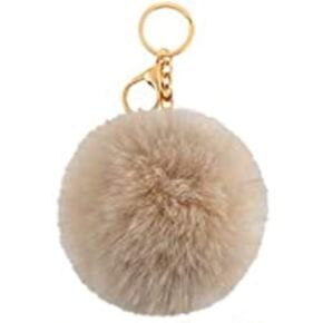 JIAHUI Brown Manual original Gold Plated Keychain，Faux Rabbit Fur Bag Car Decoration,Ball Pom Key chain for Car Key Ring & Handbags & Tote Bags,Pendant Charm,Best gift for woman