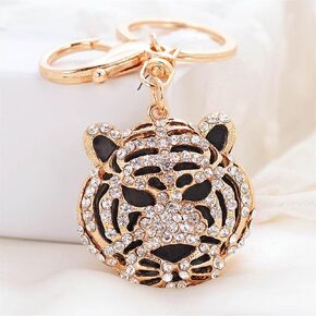 JewelBeauty Fashion Crystal Leopard Jaguar Head Key Ring Purse Bag Keychain Car Bag Pendant Decoration Gift Pouch included(gold)