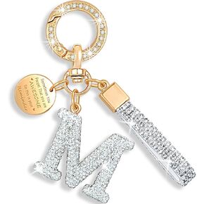 XGALBLA Initial letter Keychains for Women White Pink Black Bling Sparkly Cute Bag Charm Backpack Car Key Accessories Lanyard