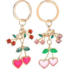 2 Pcs Cherry Bag Charm, Rhinestone Cherry Keychain, Cherry Keychain Accessory Purse Charm, Cute Sparkling Fruit Cherry Bag Charms Cherry Key Ring and Clip for Purses for Gifts