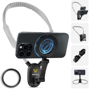 Neck Phone Holder for Recording – 700mm Extended Neck for Comfort, Hands-Free POV/Vlog Magnetic Neck Mount with Anti-Shake Chest Strap for Stable Filming – Compatible with iPhone, Android, and GoPro